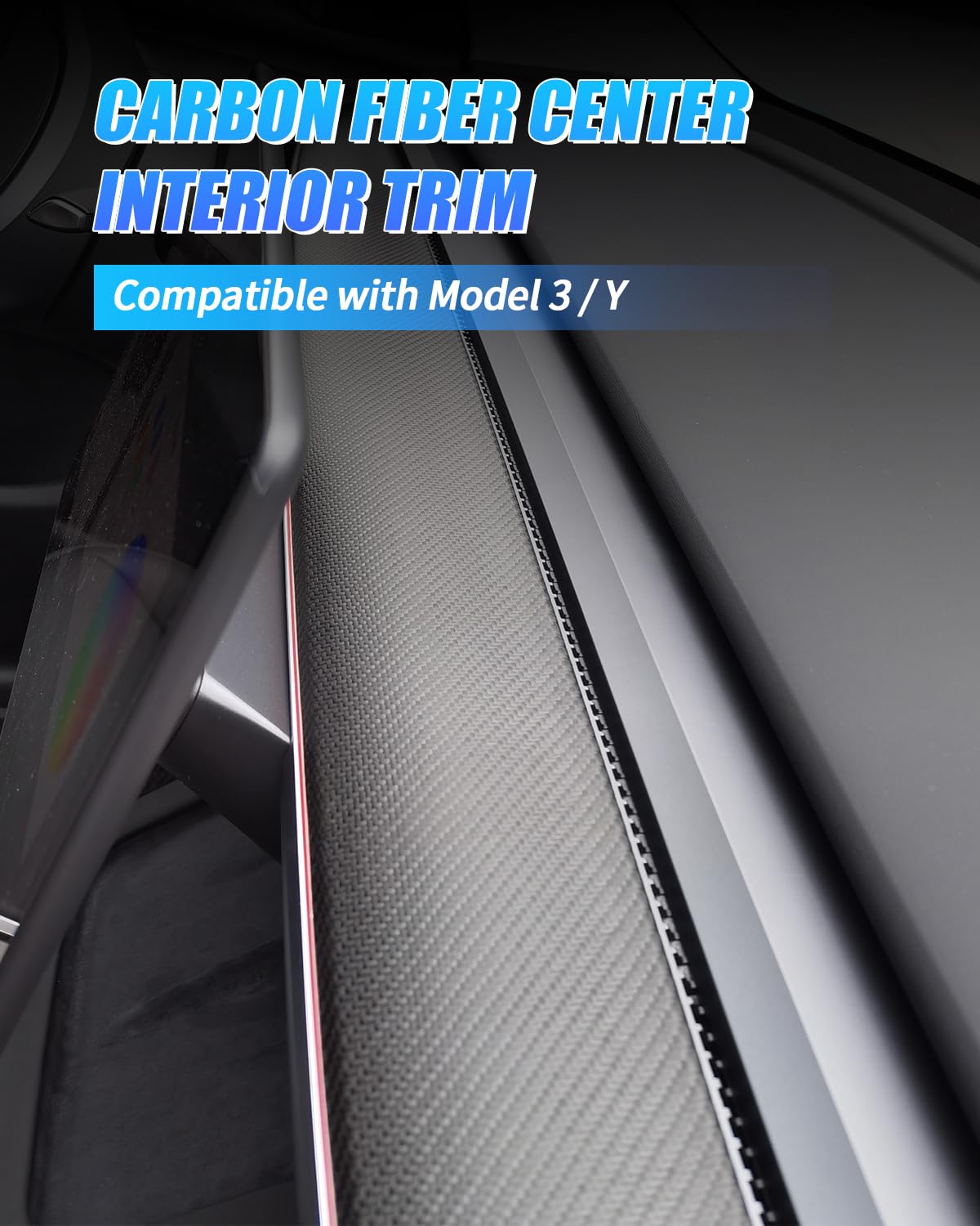 TesNext Real Carbon Fiber Dashboard Cover Wrap and Front Door Trim Panel Covers 3PCS for Tesla Model 3 Y