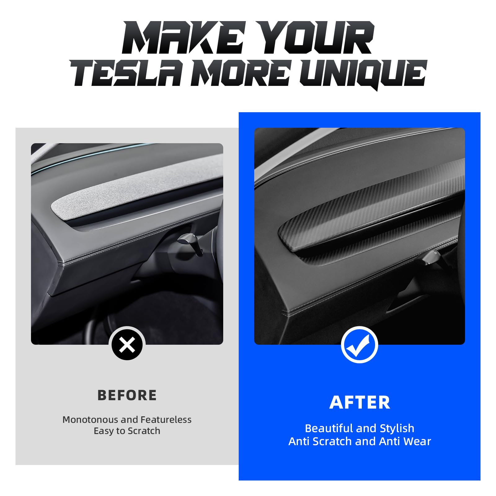 TesNext Real Carbon Fiber Dashboard Cover Panel for Tesla Model Y Juniper, Model 3 Highland