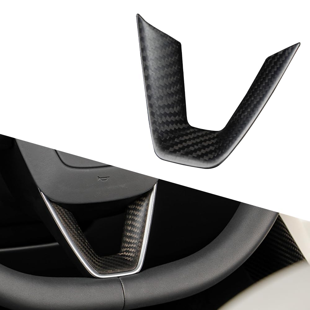 TesNext Real Carbon Fiber Steering Wheel Panel Cover Fit for Tesla Model 3 Highland, Model Y Juniper