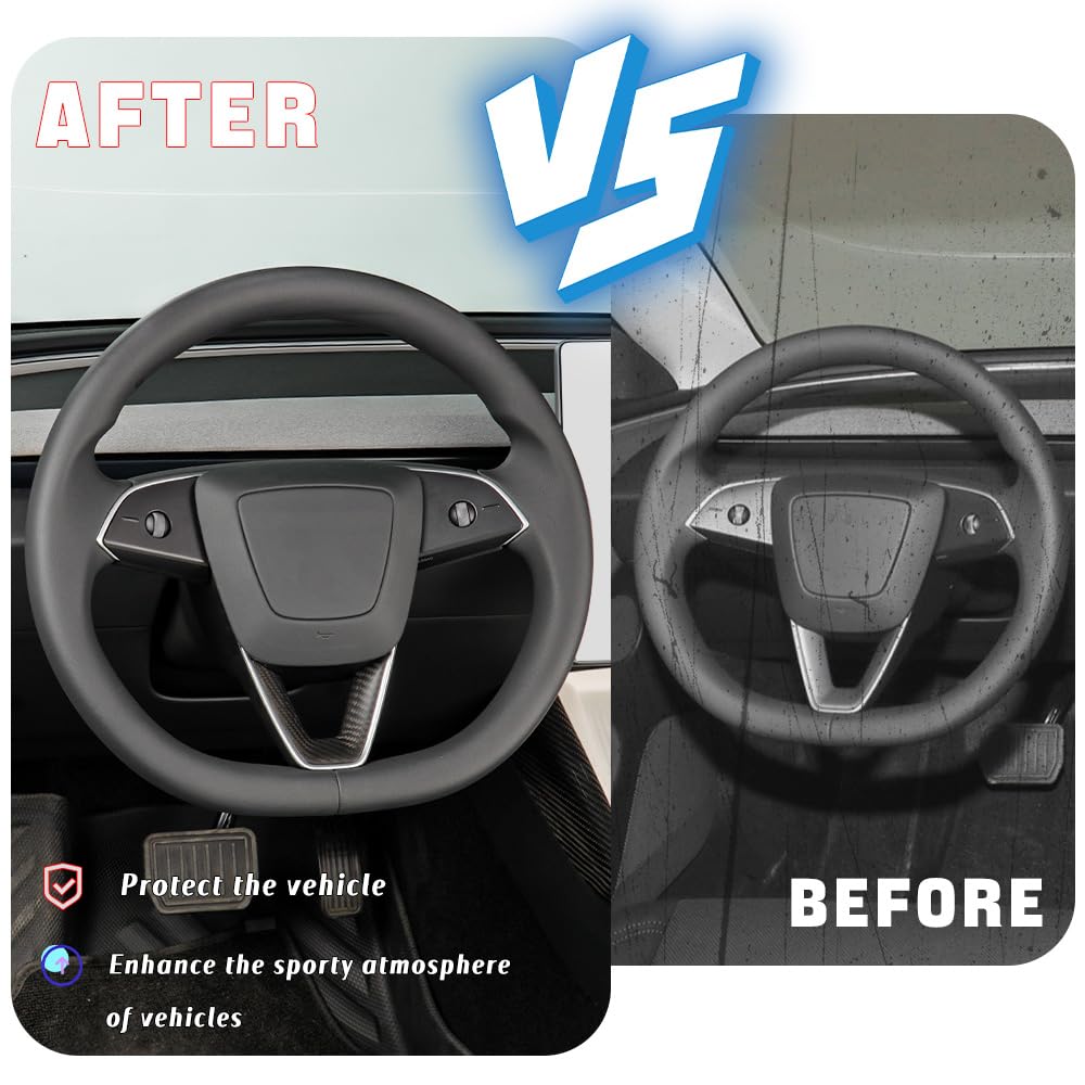 TesNext Real Carbon Fiber Steering Wheel Panel Cover Fit for Tesla Model 3 Highland, Model Y Juniper