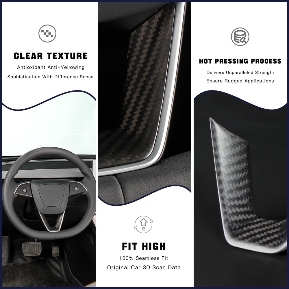TesNext Real Carbon Fiber Steering Wheel Panel Cover Fit for Tesla Model 3 Highland, Model Y Juniper