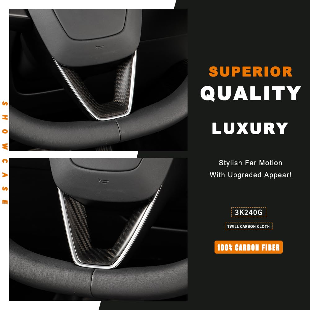 TesNext Real Carbon Fiber Steering Wheel Panel Cover Fit for Tesla Model 3 Highland, Model Y Juniper