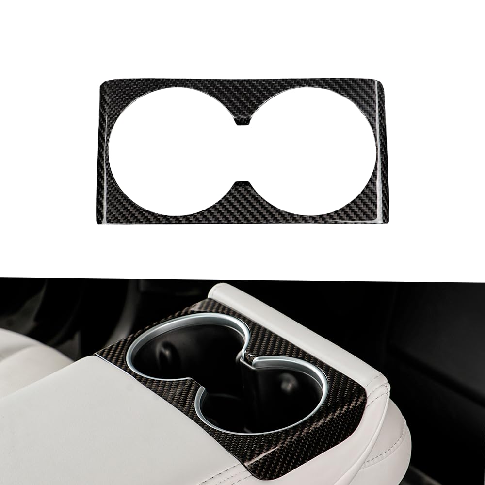 TesNext Real Carbon Fiber Center Console Water Cup Slot Cover Fit for Tesla Model 3 Highland, Model Y Juniper