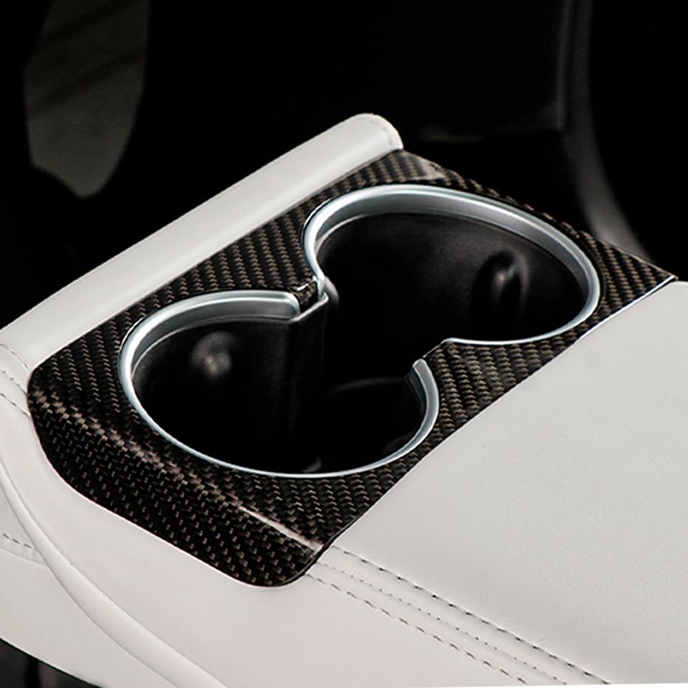 TesNext Real Carbon Fiber Center Console Water Cup Slot Cover Fit for Tesla Model 3 Highland, Model Y Juniper