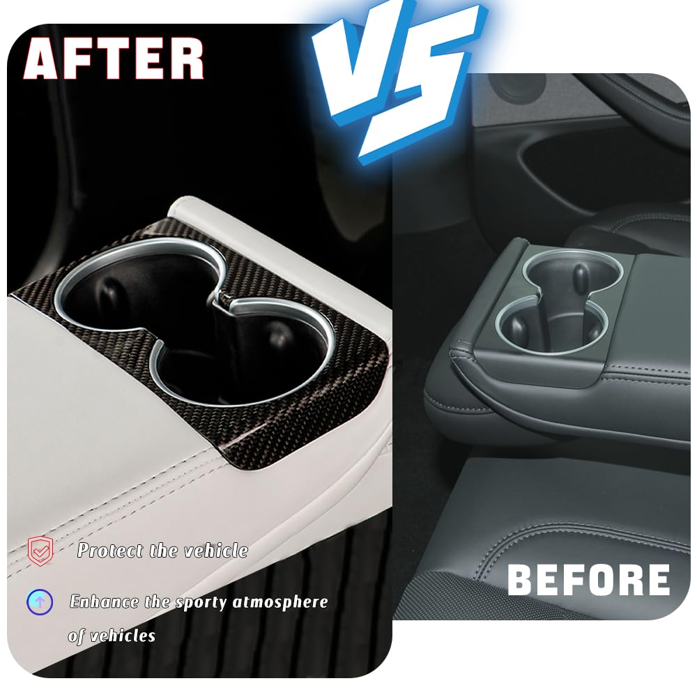 TesNext Real Carbon Fiber Center Console Water Cup Slot Cover Fit for Tesla Model 3 Highland, Model Y Juniper