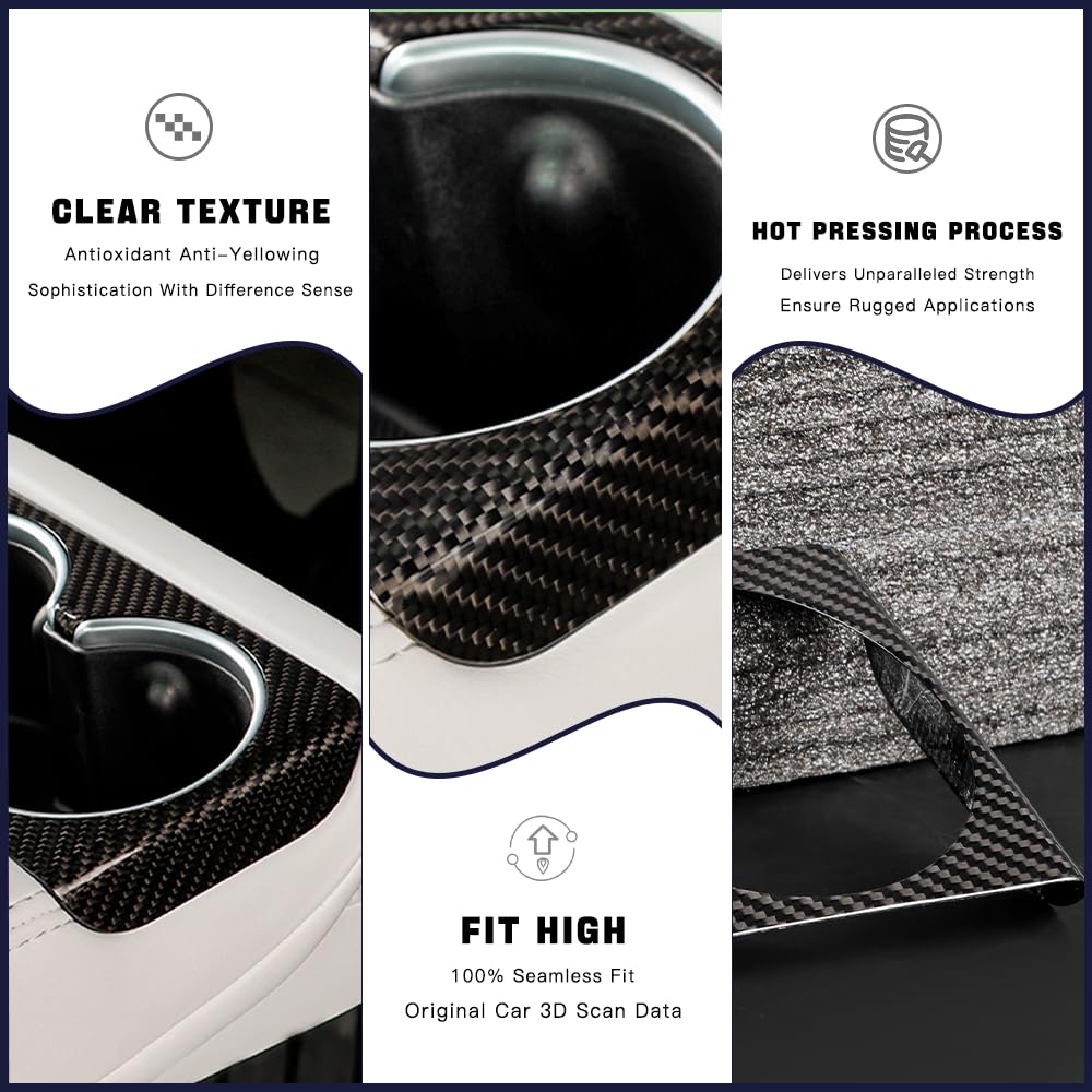 TesNext Real Carbon Fiber Center Console Water Cup Slot Cover Fit for Tesla Model 3 Highland, Model Y Juniper