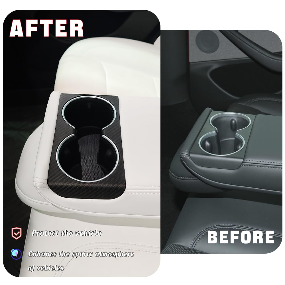 TesNext Real Carbon Fiber Center Console Water Cup Slot Cover Fit for Tesla Model 3 Highland, Model Y Juniper