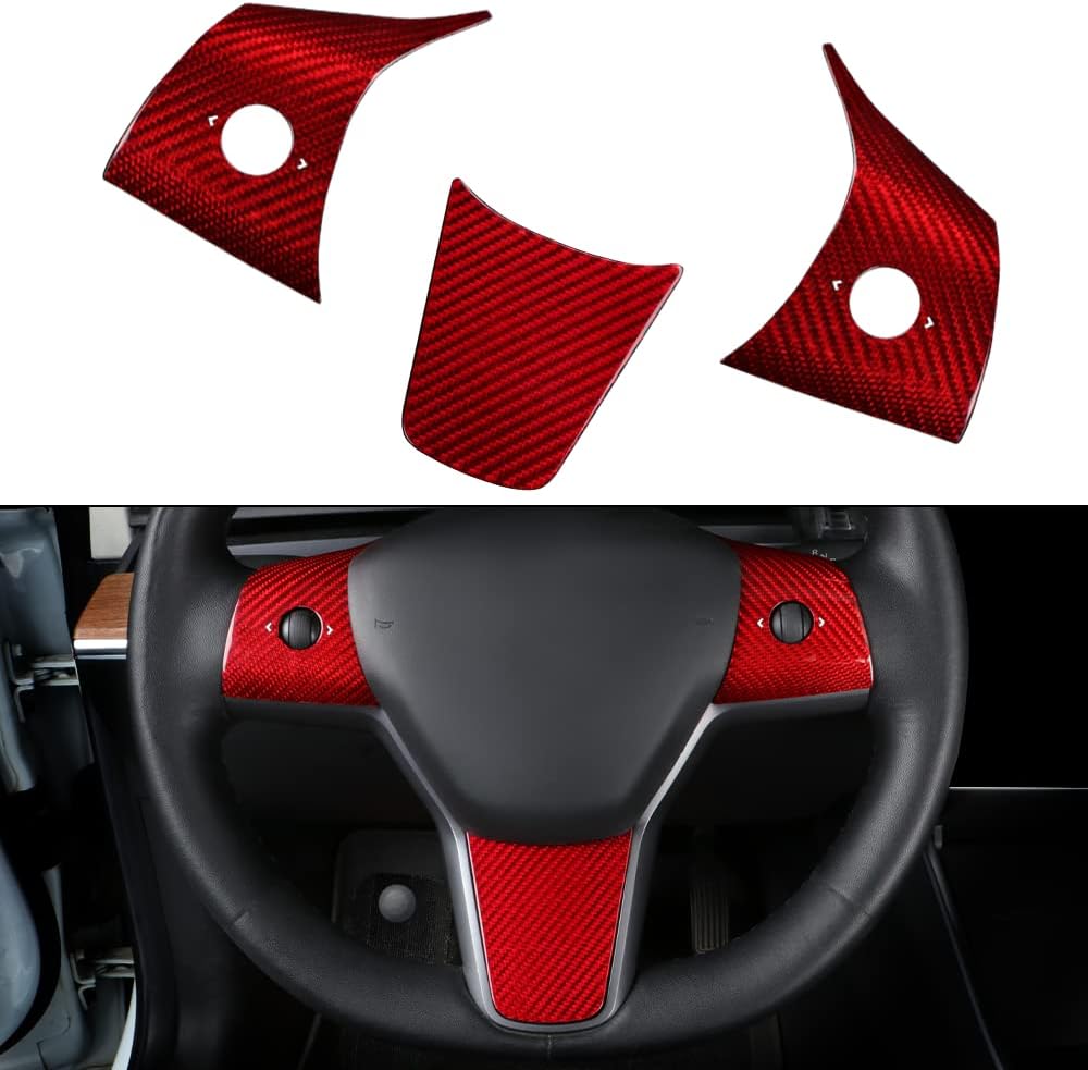 TesNext Real Carbon Fiber Steering Wheel Button Frame Wrap Accessories for Tesla Model 3 Y