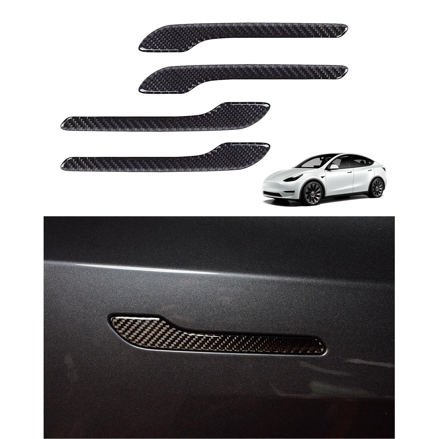 TesNext Real Carbon Fiber Door Handle Cover for Tesal Model 3 Y, Model 3 Highland, Model Y Juniper