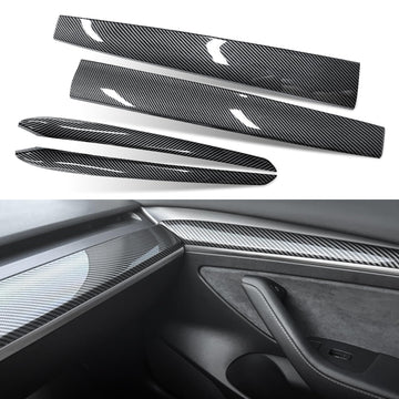 TesNext Real Carbon Fiber Dashboard Cover Wrap and Front Door Trim Panel Covers 3PCS for Tesla Model 3 Y