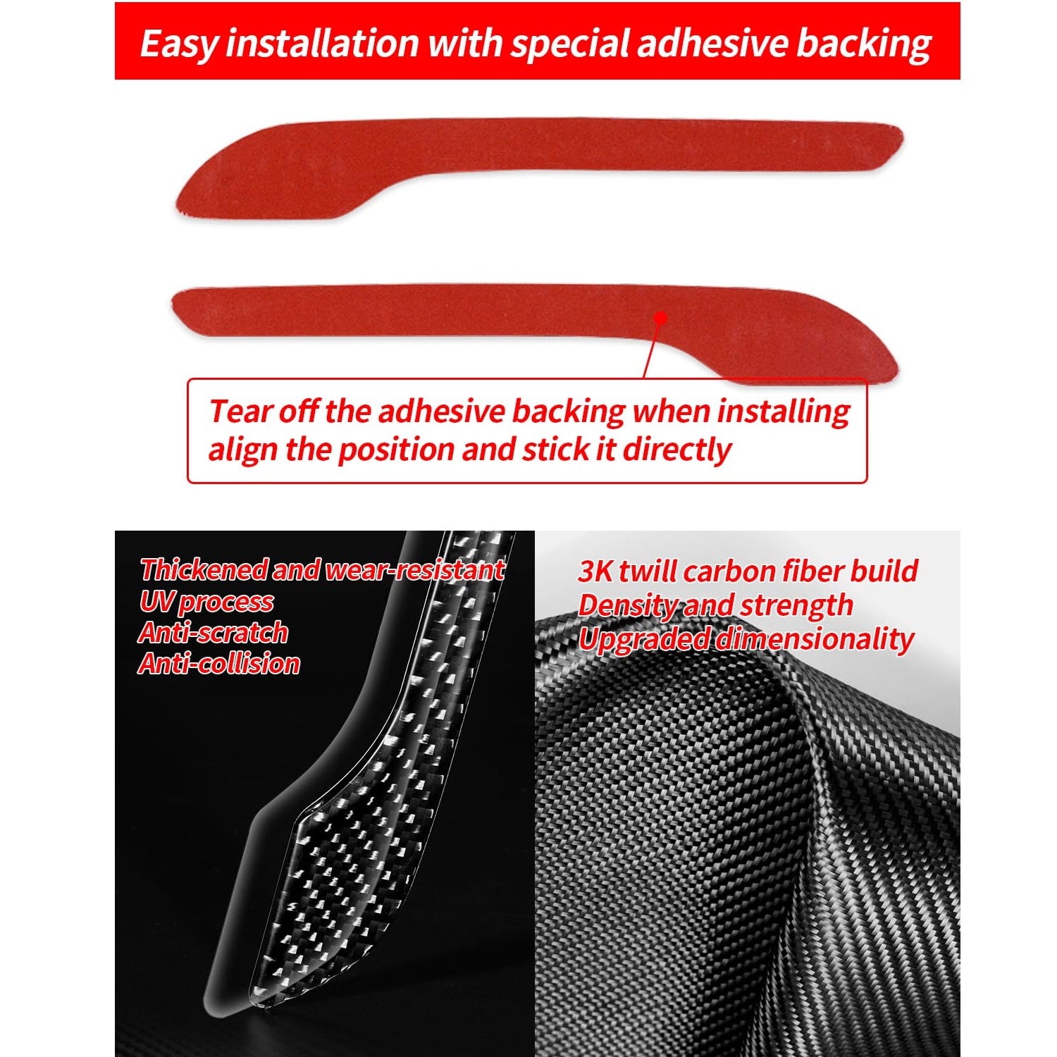 TesNext Real Carbon Fiber Door Handle Cover for Tesal Model 3 Y, Model 3 Highland, Model Y Juniper