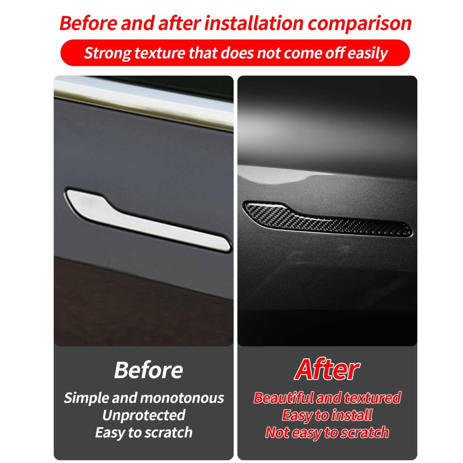 TesNext Real Carbon Fiber Door Handle Cover for Tesal Model 3 Y, Model 3 Highland, Model Y Juniper