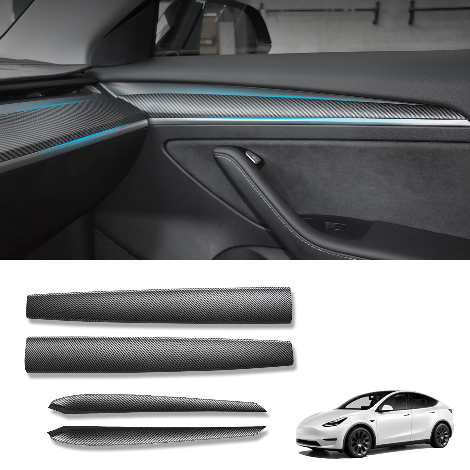 TesNext Dashboard Cover Wrap and Front Door Inner Armrest Panel Cover Trim for Tesla Model 3/Model Y