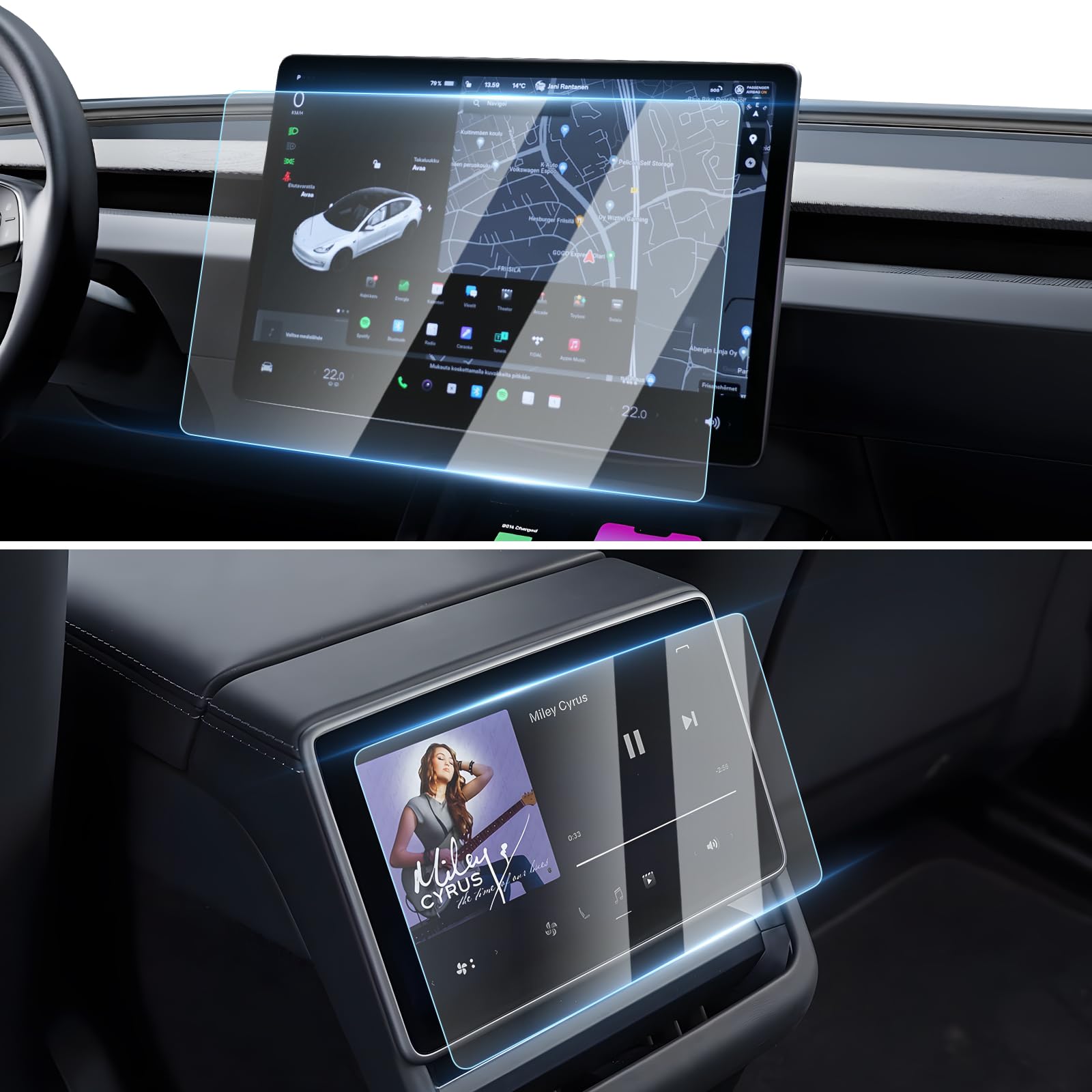TesNext 1pc/2pcs Screen Protector [No Glare & Fingerprint] 15.4-Inch Front /8-Inch Rear Touchscreen Tempered Glass Protector Accessories for Tesla Model Y Juniper/Model 3 Highland