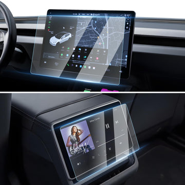 TesNext 1pc/2pcs Screen Protector [No Glare & Fingerprint] 15.4-Inch Front /8-Inch Rear Touchscreen Tempered Glass Protector Accessories for Tesla Model Y Juniper/Model 3 Highland