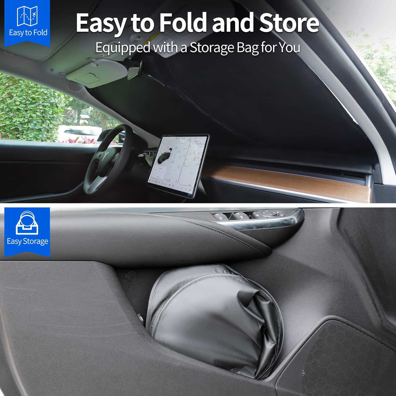 TesNext Windshield Sun Shade for Tesla Model 3/Y (2016–2025) Foldable Sun Shield, Tesla Must Have Accessories – Upgraded Windshield Fits for Both Tesla Model Y Sunshade and Tesla Model 3 Sunshade