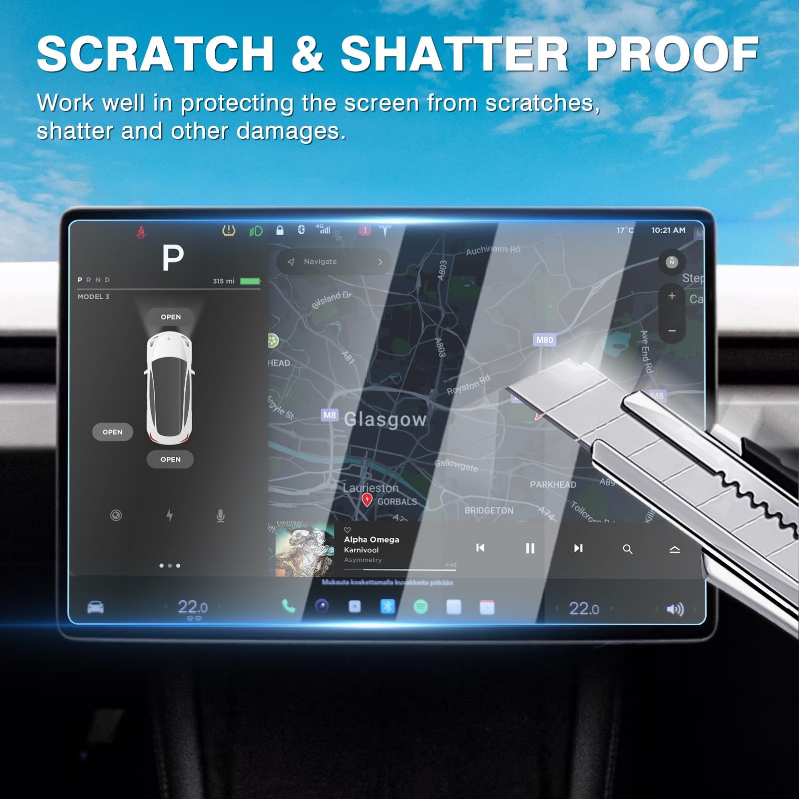 TesNext 1pc/2pcs Screen Protector [No Glare & Fingerprint] 15.4-Inch Front /8-Inch Rear Touchscreen Tempered Glass Protector Accessories for Tesla Model Y Juniper/Model 3 Highland
