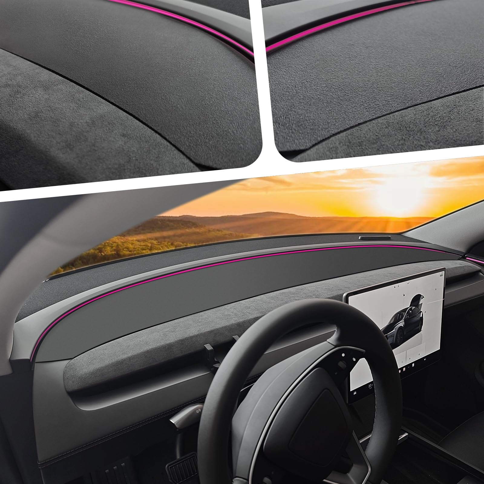 TesNext Tesla Dashboard Cover [Anti-Glare and Sun Protection] Suede Dash Mat for Tesla Model 3 Y, New Model Y Juniper , New Model 3 Highland