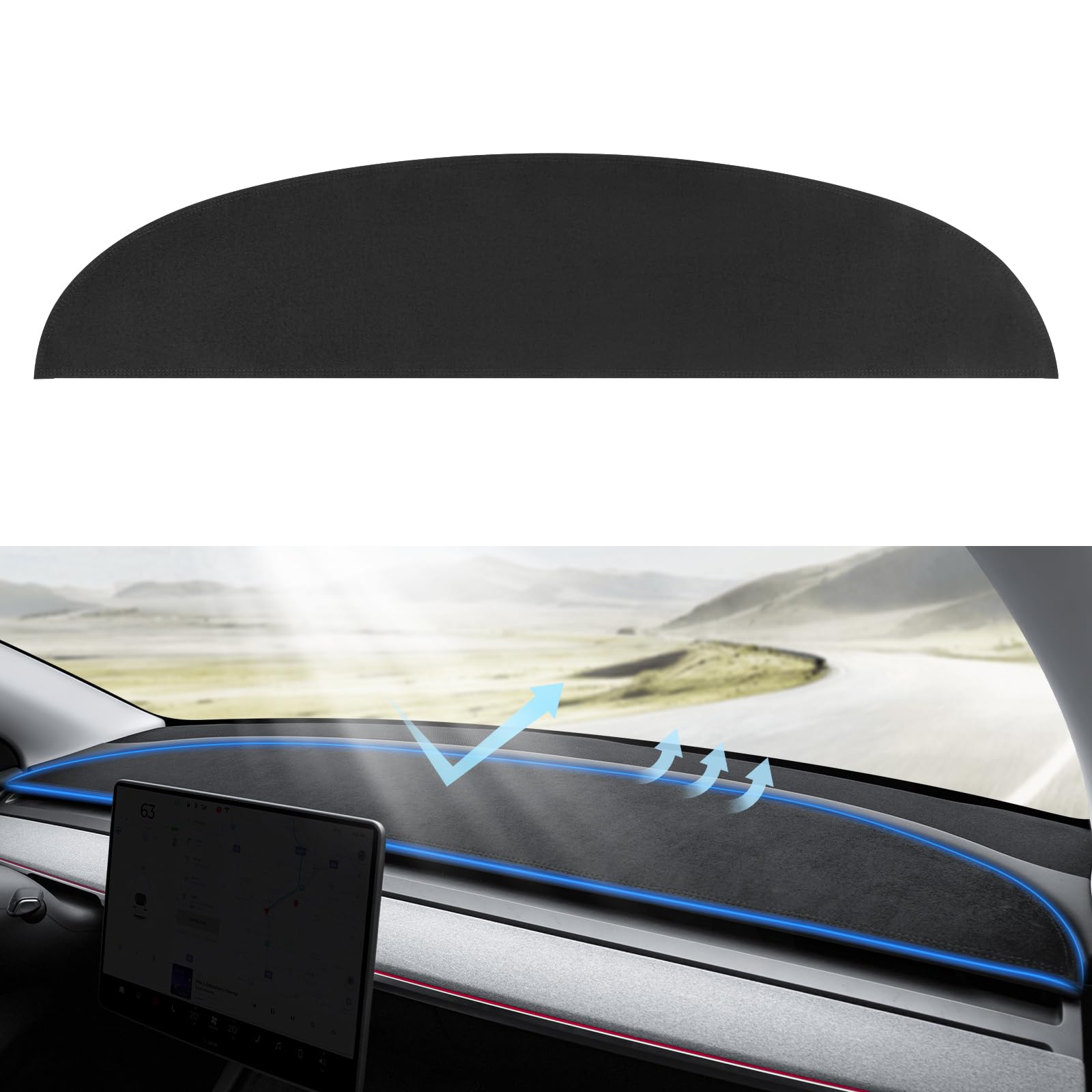 TesNext Tesla Dashboard Cover [Anti-Glare and Sun Protection] Suede Dash Mat for Tesla Model 3 Y, New Model Y Juniper , New Model 3 Highland